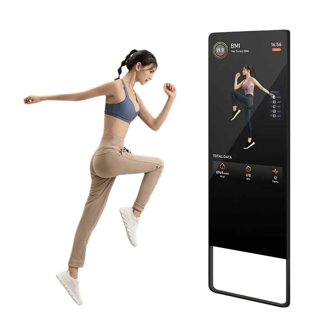 Smart Home Gym Mirror - 터치스크린 개인 트레이너 미러, 바닥에 세워