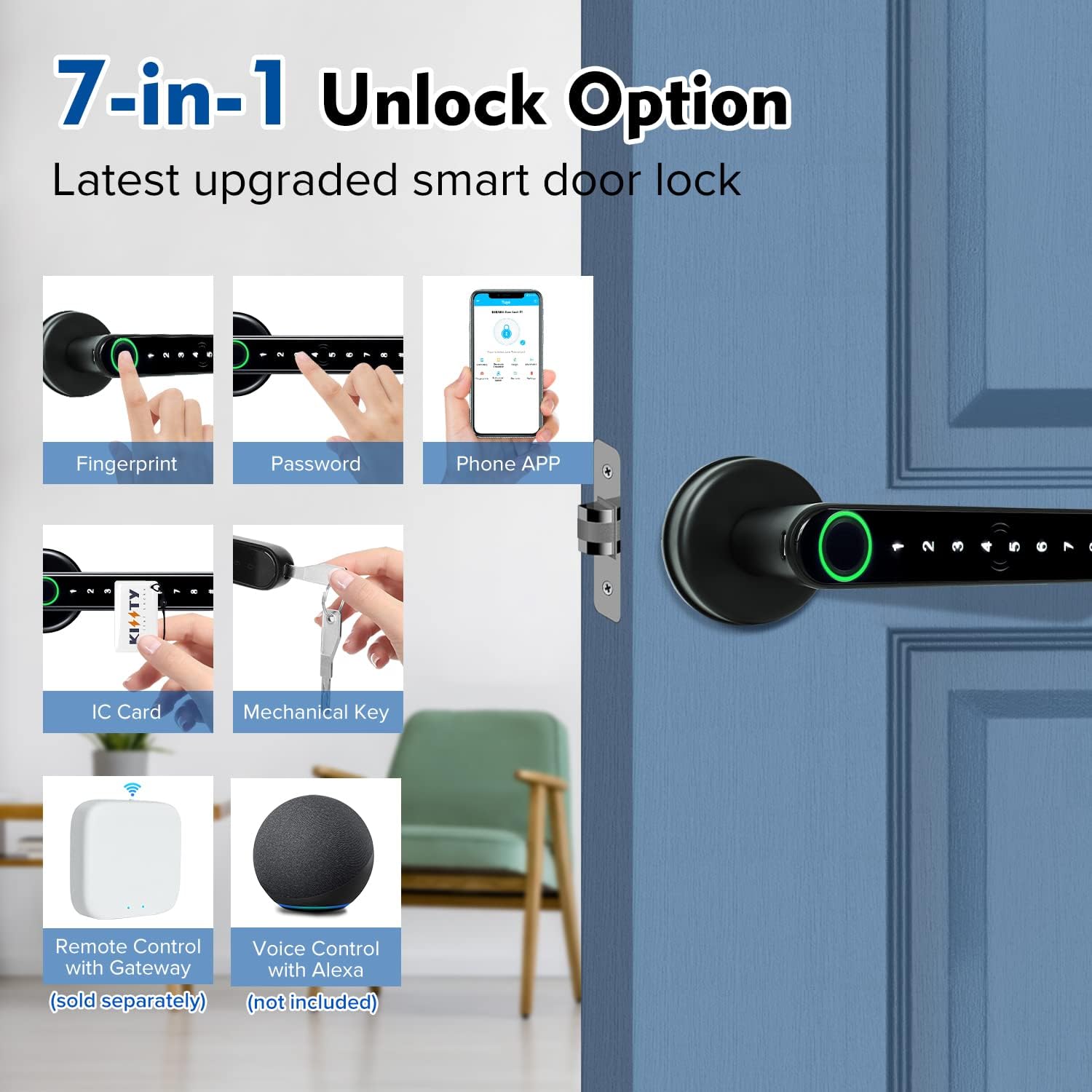 스마트 지문 문짝 잠금 핸들, 홈 아파트용 키 카드,  - Smart Home Keyestudio 리뷰 및 가격